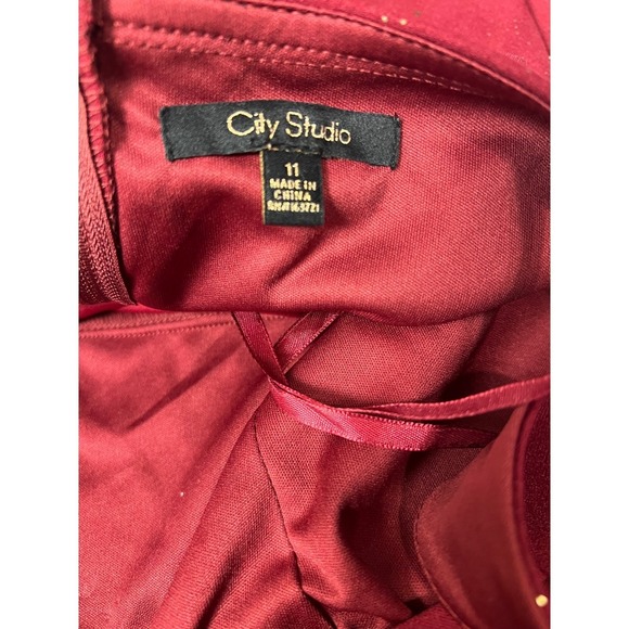 City Studio Wine Gold Glitter Criss Cross Back Fit Flare Dress Junior Size 11 - Picture 10 of 14